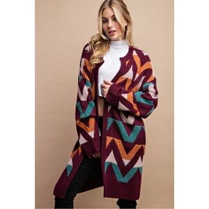 NEW GIGIO Geometric Patterned Burgundy Sweater -Medium